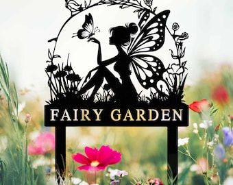 Custom Fairy Metal Garden Sign, Flower Garden Sign, Fairy Garden Stake, Outdoor Garden Yard Decor, Metal Fairy Garden Art, Gardener Gift