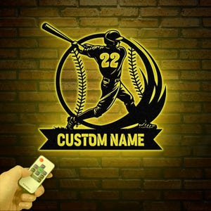 Personalized Sports Balls Sign with LED Light - Custom Baseball Wall Decor - Sports Room & Boys&#39; Gifts - Unique Sports Decor for Sports Fans