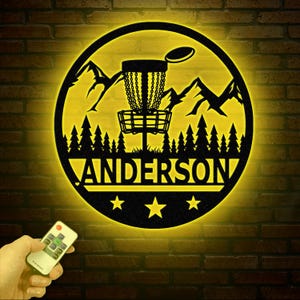 Personalized  Disc Golf Metal Sign with LED Lights, Custom Disc Golfer Name Sign, Sports Wall Art, Gift for Dad, Home Decor