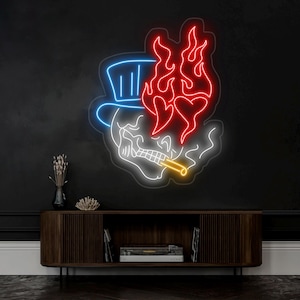Skull Head Neon Sign - Custom Handmade Fire Neon Light, Unique Wall Decor, Personalized Skull Art, Aesthetic Gift for Home or Man Cave&quot;