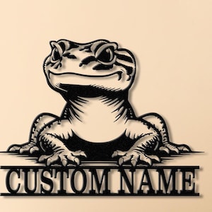 Benutzerdefinierte Gecko Metall Wandkunst LED-Licht, personalisierte Eidechse Namen Zeichen Dekor, Eidechse Gecko Zeichen, Tierliebhaber Geschenk, Eidechsenliebhaber