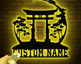 Benutzerdefinierte Torii Tor Metallwanddekor, japanisches Schlafzimmerdekor, inspirierende Wandkunst, Sanmon Bonsaibaum-Zeichen, japanisches Wohndekor