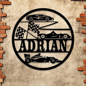 Personalized Racing Car Metal Wall Art with LED Light. Perfect for a child’s room or man cave. Ideal gift for car enthusiasts
