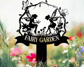 Custom Fairy Metal Garden Sign, Flower Garden Sign, Fairy Garden Stake, Outdoor Garden Yard Decor, Metal Fairy Garden Art, Gardener Gift