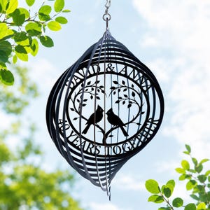 Personalized 40th Wedding Anniversary Metal Wind Spinner, Custom Couple Name Love Birds Garden Decor, Ruby Anniversary Gift