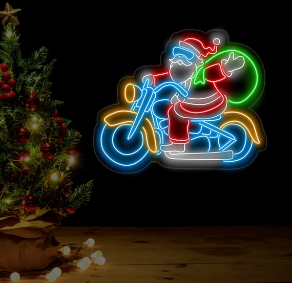 バイクに乗るサンタクロースのネオンサイン、クリスマス LED サイン
