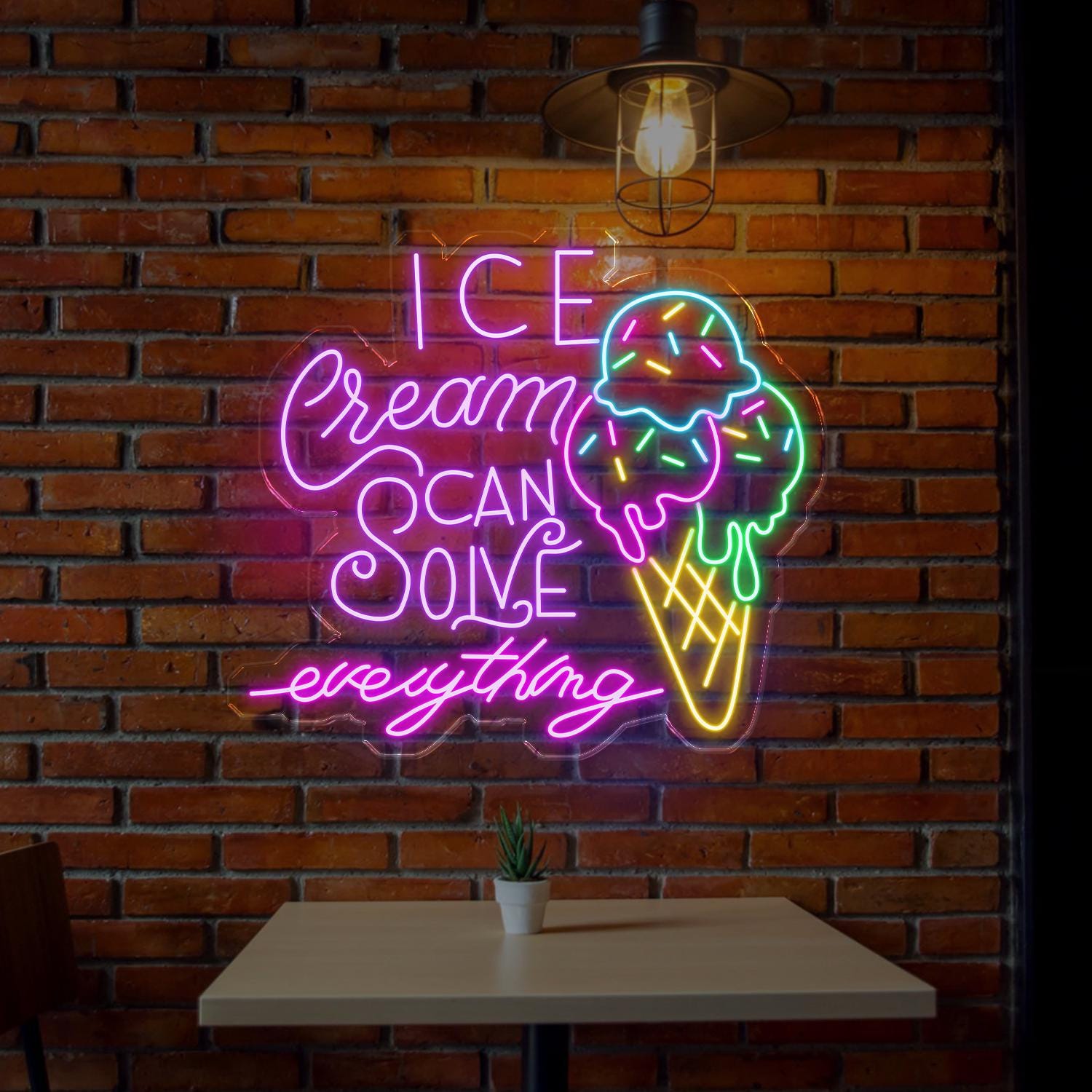 Custom Neon Ice Cream Sign - Ice Cream Can Solve Everything LED