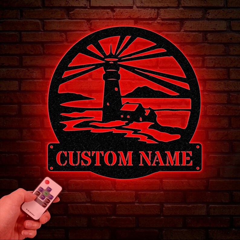 Custom Lighthouse Metal Sign With LED Light, Personalized Light House ...