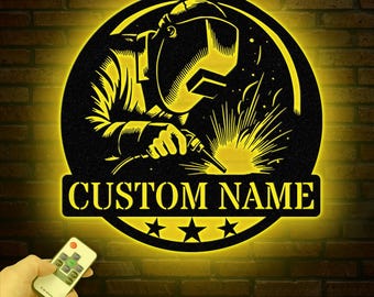 Personalized Welder Metal Sign with Led Light, Custom Mechanic Name Wall Art, Ironworker Sign, Welder Metal Wall Art, Welder Gift