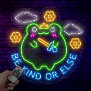 Be Kind or Else Funny Frog Neon Sign - Kawaii Nursery Wall Art, Cute Frog LED Light for Kids, Children&#39;s Room Decor, Adorable Baby Gift