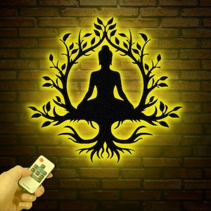 Buddha Metal Wall Art, Buddha Tree of Life, Zen Wall Art, Buddha Wall Decor, Buddha Om Metal Sign, Meditation Decor Gift, Yoga Studio Gift