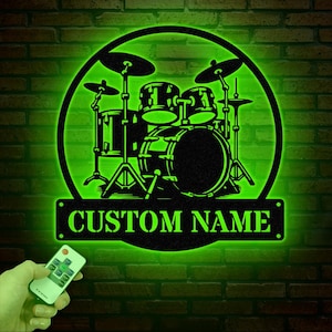 Custom Drummer Metal Sign, Drummer Wall Art LED Lights, Personalized Drum Player Name Sign, Drum Music Room Decor, Kids Nursery Decoration