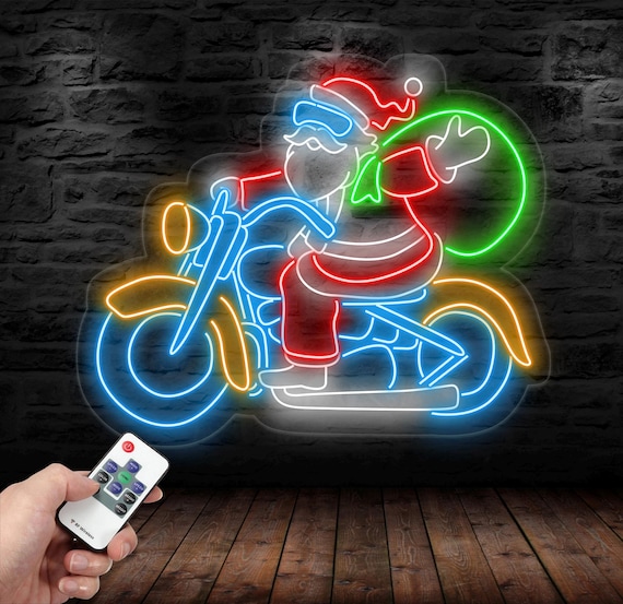 バイクに乗るサンタクロースのネオンサイン、クリスマス LED サイン