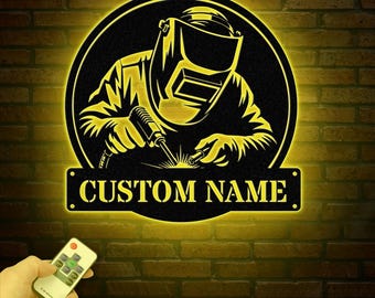 Personalized Welder Metal Sign with Led Light, Custom Mechanic Name Wall Art, Ironworker Sign, Welder Metal Wall Art, Welder Gift