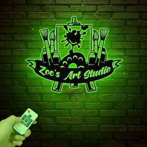 Letrero de estudio de arte personalizado, arte mural de metal con pintura personalizada, letrero con nombre de artista, regalo para profesor de arte, decoración con herramientas de artista, regalo para amantes del dibujo