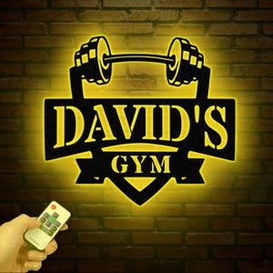 Personalized Gym Name Metal Sign, Custom Bodybuilder Name Sign, Barbell Gym Wall Hanging, Fitness Center Wall Art, Gym-Center Wall Sign