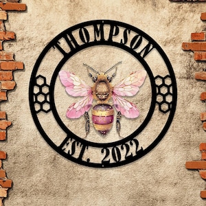 Personalized Honey Bee Sign - Custom Metal Decor, Bee Keeper Wall Art, Bee Garden Decor, Gardener Gift, Unique Metal Bee Yard Sign