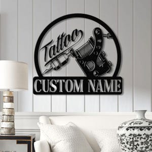 Custom Tattoo Artist Metal Sign with LED Light – Personalized Ink Studio Name. Unique wall decor, perfect for tattoo shop decor