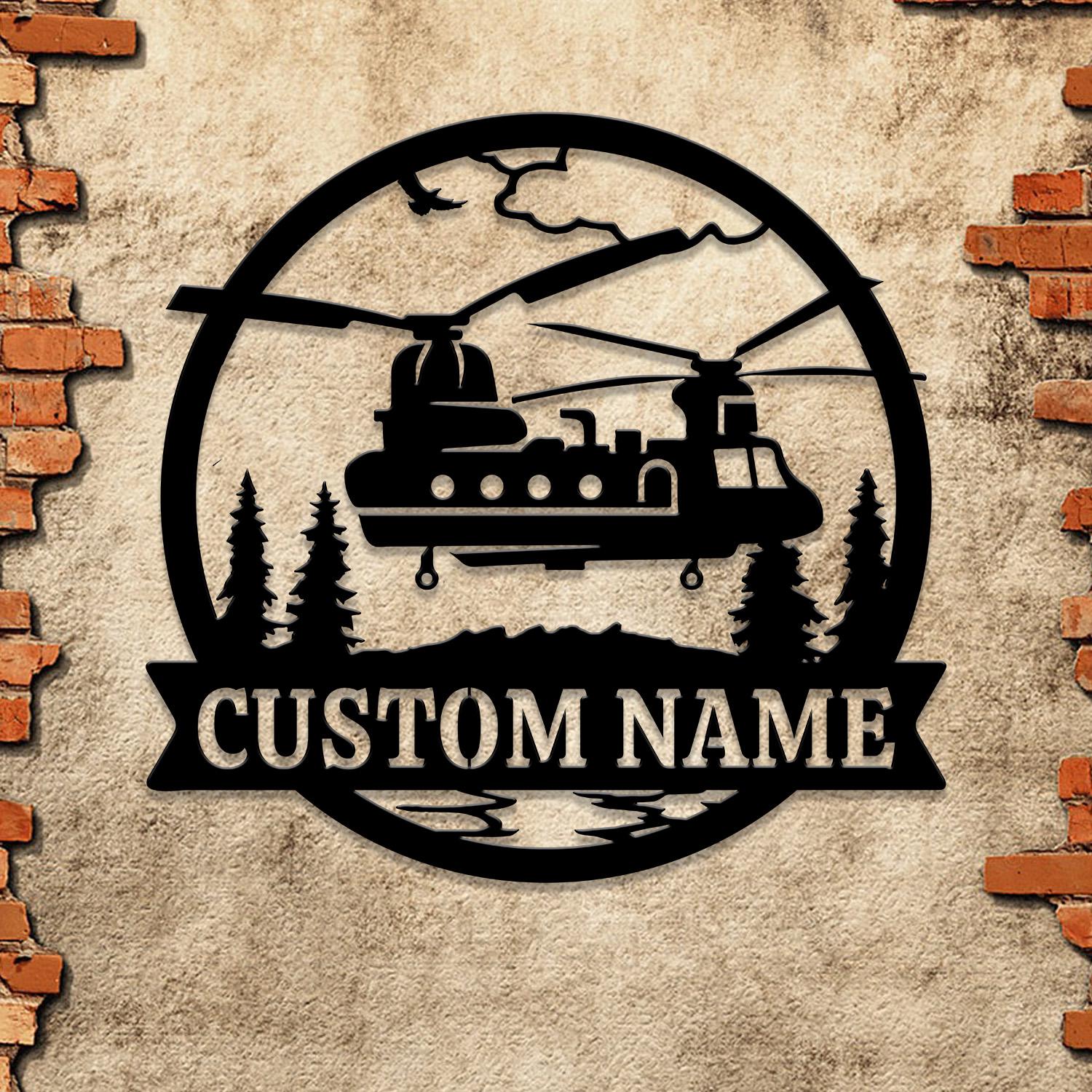 Custom Chinook Helicopter Metal Sign, Personalized Military Aviation Wall Art, Custom Name Metal Wall Art, Helicopter Decor for Veterans