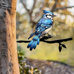 Blue Jay Metal Bird Yard Garden Art, Metal Yard Art, Tree sign, Memorial Sign, Bird Lover Gifts, Patio Decor, Christmas Gifts