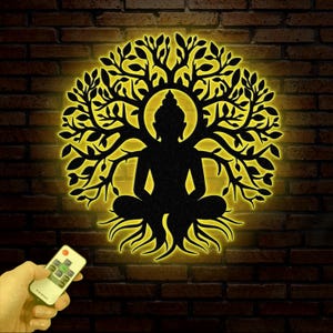 Buddha Metal Wall Art, Buddha Tree of Life, Zen Wall Art, Buddha Wall Decor, Buddha Om Metal Sign, Meditation Decor Gift, Yoga Studio Gift