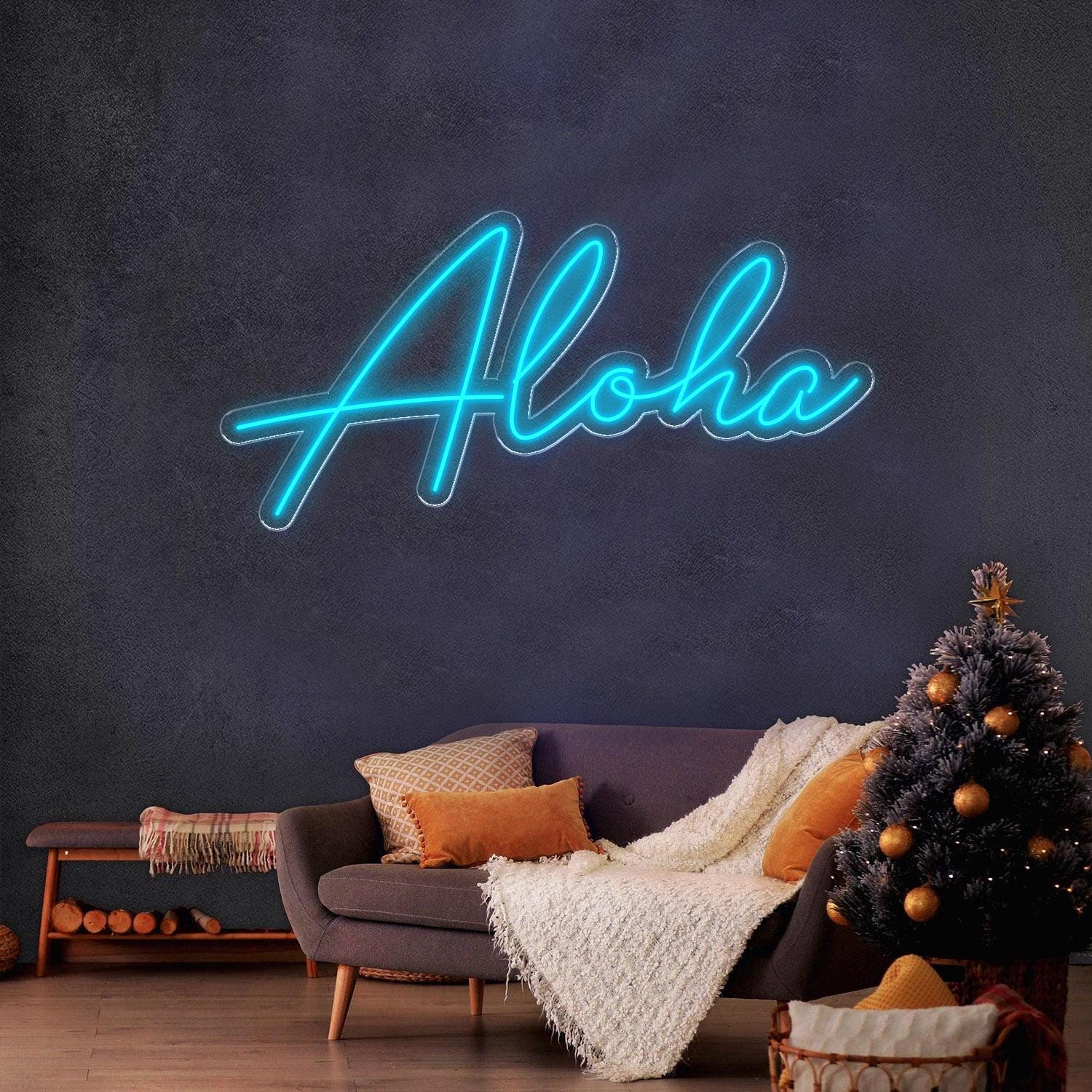 Aloha Neon Sign - Hawaiian Tropical LED Wall Art Beach House Home