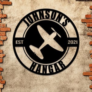 Personalized Airplane Hangar Sign - Custom Pilot Name Sign - Aviation Lover Decor - Man Cave Wall Art - Airplane Sign for Home or Office