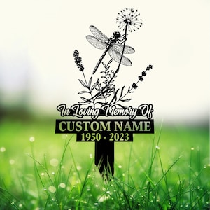 Personalized In Loving Memory Memorial Stake Metal, Dragonfly Memorial Stake, Custom Name Metal Sign, Grave Marker, Remembrance Stake