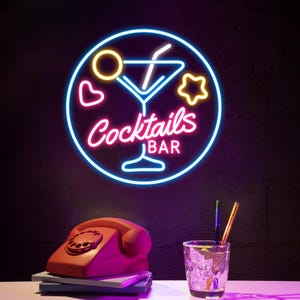 Cocktail Bar Neon Sign, Custom Cocktail Bar Glass LED Neon Light, Home Wall Decor, Bar Led Sign, Pub Led Signs, Cocktails Signs, Man Cave