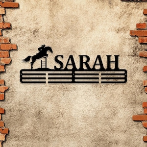 Horse Custom Name Medal Hanger Monogram - 12 Rungs for medals & Ribbons, Medal Display, Sports Medals, Kids Room Sports Decor, Horse Show