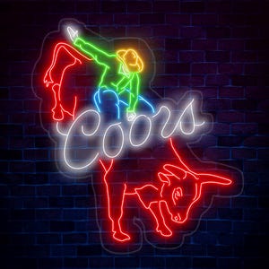 Coors Cowboy Neon Sign - Vintage Bar Decor, Custom Glass Neon Light, Man Cave Wall Art, Personalized Home Bar Sign, Club & Pub Decor