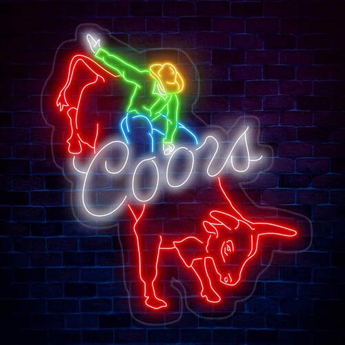 Coors Cowboy Neon Sign - Vintage Bar Decor, Custom Glass Neon