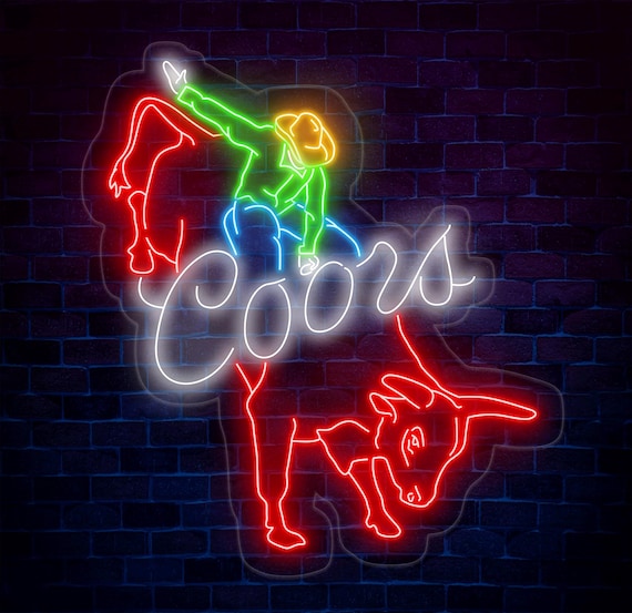 Coors Cowboy Neon Sign - Vintage Bar Decor, Custom Glass Neon