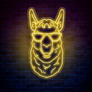 Cool Llama Neon Sign with Sunglasses, Custom Animal Neon Light, Funny Llama Wall Decor, Neon Art for Kids Room, Llama Lover Gift