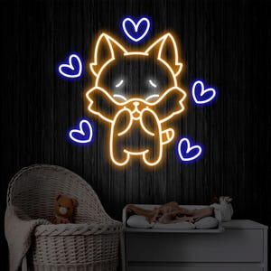 Custom Cute Fox Neon Sign, LED Fox Light, Animal Lover Neon Wall Art, Personalized Fox Room Decor, Gifts for Kids, Custom Name Neon Sign