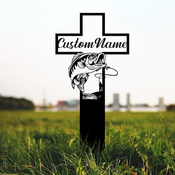 Personalized Fishing Memorial Cross Stake Metal, Outdoor Garden Decor, Fisherman Memorial Gift, Fishing Dad Sympathy, Grave Marker - Etsy Personalized Fishing Memorial Cross Stake Metal, Outdoor Garden Decor, Fisherman Memorial Gift, Fishing Dad Sympathy, Grave Marker - Etsy