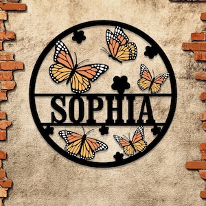 Custom Butterfly Name Metal Sign, Personalized with Butterflies, Ideal for Kids’ Rooms, Nursery Decor, Baby Showers, Birthdays Gifts.
