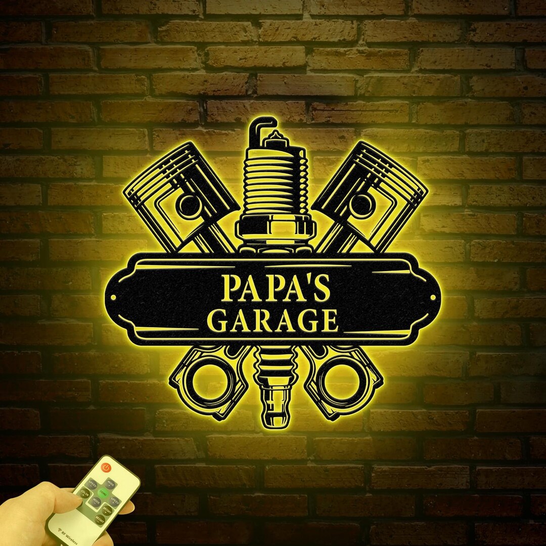 Personalized LED Papa's Garage Sign, Custom Metal Workshop Sign, Dad or ...