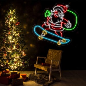 Santa Claus Skatebroading Neon Sign, Christmas Led Sign, Santa Led Light, Merry Christmas Neon Light, Christmas Decoration