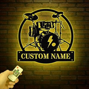 Custom Drummer Metal Sign with LED Lights: Music Room Decor