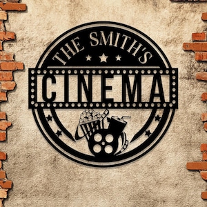 Personalized Movie & Popcorn Metal Sign with LED Light – Custom Family Cinema, Man Cave Decor, Christmas Gifts. Perfect for home theaters!