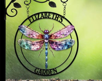 Custom Dragonfly Garden Sign | Personalized Metal Garden Decor, Custom Name Sign, Dragonfly Wall Art - Gift For Gardener