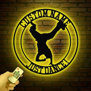 Custom Metal Break Dancing Sign with LED Light, Breakdancer Gift, Breakdancing Club Decor, Dance Wall Art, Personalized Boy Dance Name Sign