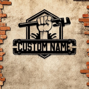 Custom Plumbing Metal Sign with LED Light. Personalized Plumber Monogram. Ideal for Plumber Gifts, Repair Service Garage Decor.