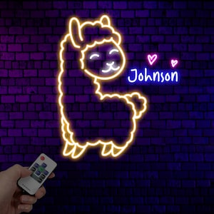Custom Llama Neon Sign, Personalized Llama LED Light, Animal Lover Wall Decor, Gifts for Kids, Llama Room Neon Wall Art, Nursery Decor