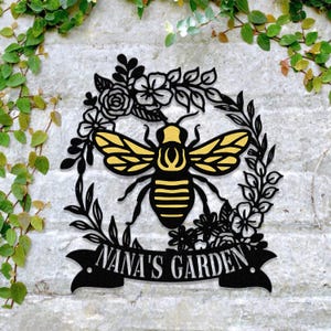 Personalized Floral Bee Sign, Custom Metal Bee Decor, Custom Garden Sign, Gift for Gardener Bee Keeper, Honey Bee Wall Art, Bee Garden