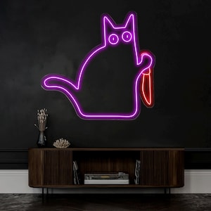 Custom Cat Neon Sign with Knife – Multi-Color LED Neon Light for Home, Office, or Game Room Decor – Fun and Unique Cat Wall Art Gift