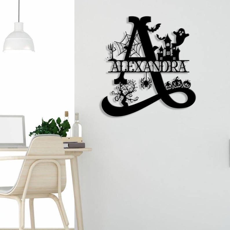 Metal Sign Halloween Spider Decorative Name Sign, Personalized Split