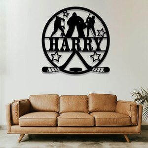 Custom Hockey Metal Wall Art LED Light: Personalized Hockey Player Name Sign, perfect for home decor, boy’s room, nursery.