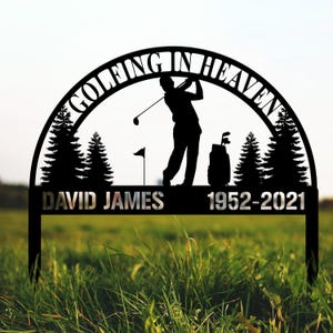 Personalized Golfing in Heaven Memorial Stake: A heartfelt sympathy gift for golfer dads. Ideal as a grave marker or garden decor.